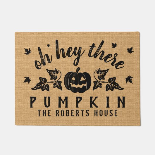Autumn Hey da Pumpkin Custom Rustic Burlap Fall Fußmatte (Vorderseite)