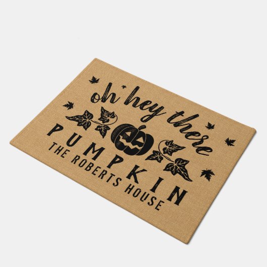 Autumn Hey da Pumpkin Custom Rustic Burlap Fall Fußmatte (Schrägansicht)