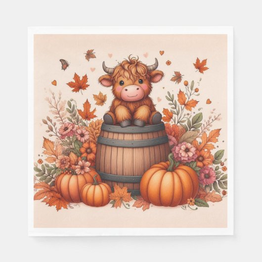 Autumn Highland Cow Paper Napkin Serviette (Vorderseite)