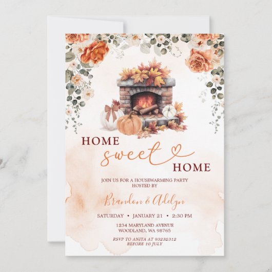 Autumn Housewärming Party Pumpkin Zuhause Sweet Zu Einladung (Vorderseite)