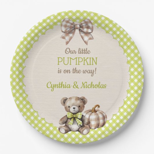 Autumn Kariert Teddy Bar Pumpkin Pappteller (Vorderseite)