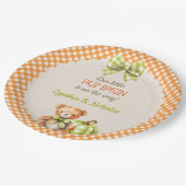 Autumn Kariert Teddy Bar Pumpkin Pappteller (Schrägansicht)