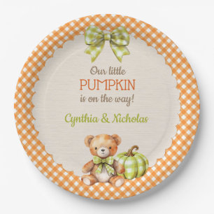 Autumn Kariert Teddy Bar Pumpkin Pappteller