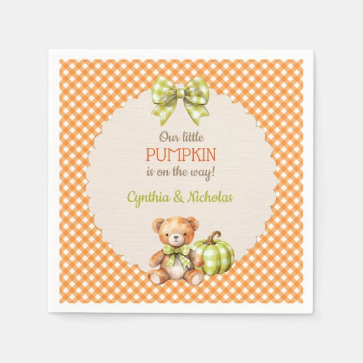 Autumn Kariert Teddy Bar Pumpkin Serviette (Vorderseite)
