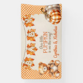 Autumn Kariert Teddy Bären Pumpkin Blätter Banner (Vertikal)