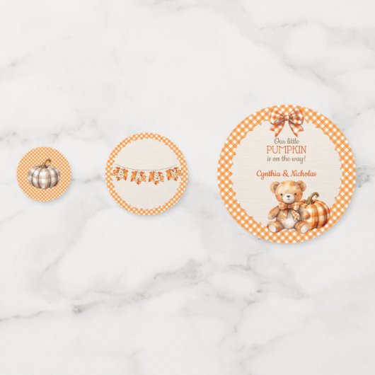 Autumn Kariert Teddy Bären Pumpkin Blätter Konfetti (Vorderseiten)