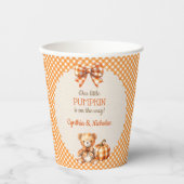 Autumn Kariert Teddy Bären Pumpkin Blätter Pappbecher (Vorderseite)