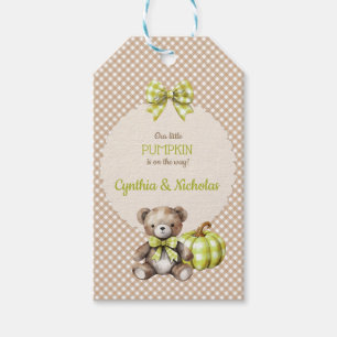 Autumn Kariert Teddy Bären Pumpkin Blätter Sage Geschenkanhänger