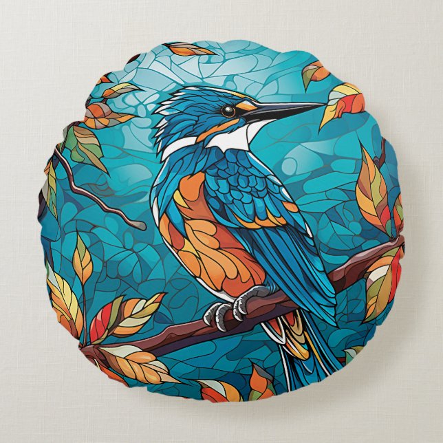Autumn Kingfisher Round Pillow Rundes Kissen (Vorderseite)