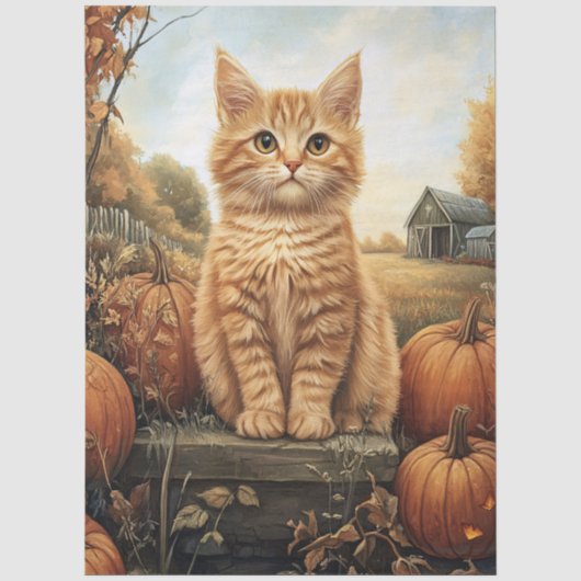 Autumn Kitten mit Pumpkins Decoupage Seidenpapier (Vorderseite)