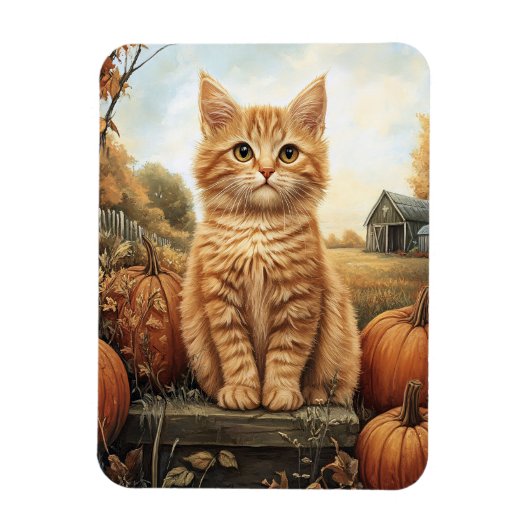 Autumn Kitten mit Pumpkins Magnet (Vertikal)