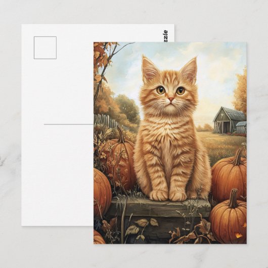 Autumn Kitten mit Pumpkins Postkarte (Vorne/Hinten)
