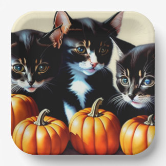 Autumn Kittens mit Pumpkins Pappteller