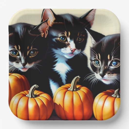Autumn Kittens mit Pumpkins Pappteller (Vorderseite)