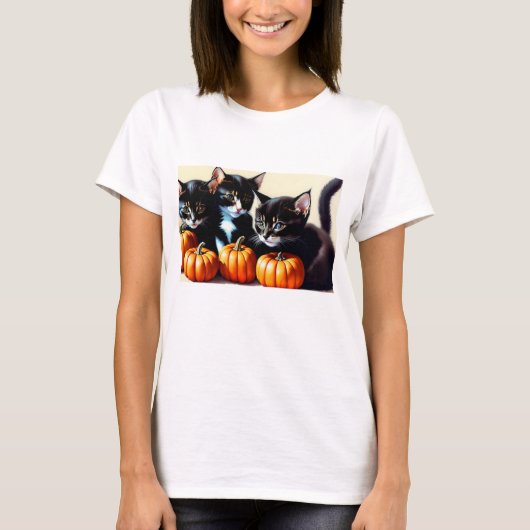 Autumn Kittens mit Pumpkins T-Shirt (Vorderseite)