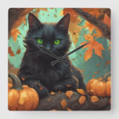 Autumn Kitty Quadratische Wanduhr (Vorderseite)