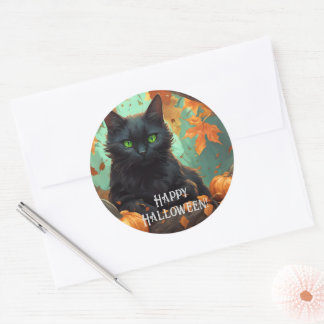 Autumn Kitty Runder Aufkleber