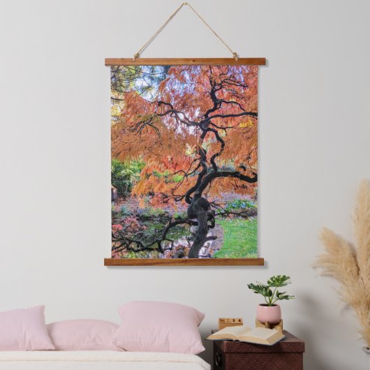 Autumn Laceleaf Japanese Maple Tree Botanical Wandteppich Mit Holzrahmen (Schlafzimmer)