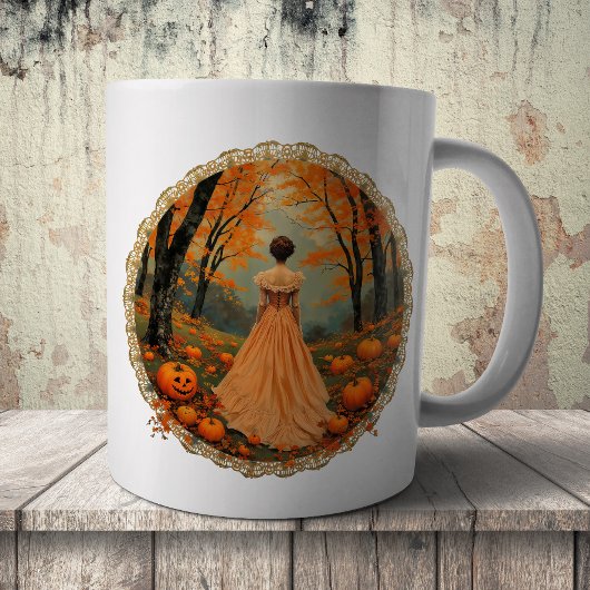 Autumn Lady in Pumpkin Forest Doily Kaffeetasse