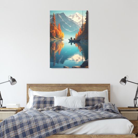 Autumn Lake Fishing | Mountain Wall Art Leinwanddruck (Insitu (Schlafzimmer))