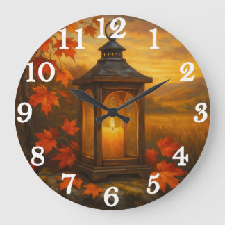 Autumn lantern with maple leaves glow große wanduhr