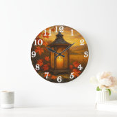 Autumn lantern with maple leaves glow große wanduhr (Zuhause)