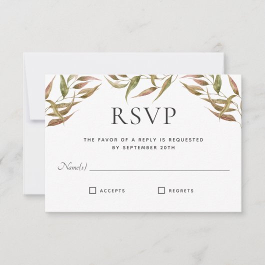 Autumn Laurel Wreath Monogram Wedding RSVP (Vorderseite)