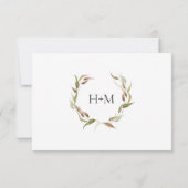 Autumn Laurel Wreath Monogram Wedding RSVP Karte (Rückseite)