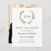 Autumn Laurel Wreath Save the Date mit Foto (Vorne/Hinten)