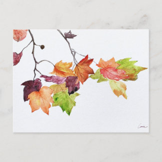 Autumn Leaaves Fall Watercolor Print Postcard Einladungspostkarte