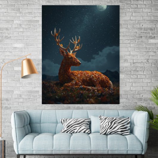 Autumn Leaf Deer Sleeping Under Stars Poster