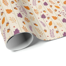 Autumn Leaf Gift Wrap in Soft Lavender and Rust