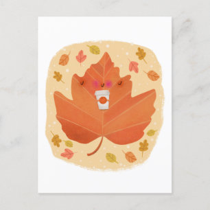 Autumn Leaf Pumpkin Geice Latte Halloween Einladungspostkarte
