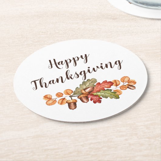 Autumn leaves and acorns custom   runder pappuntersetzer (Angewinkelt)