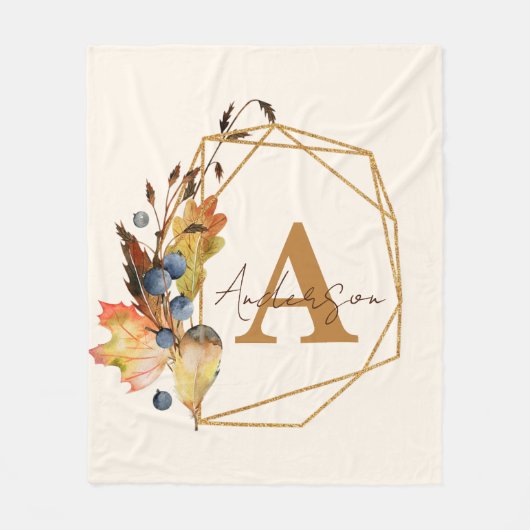 Autumn leaves and gold frame personalized  fleecedecke (Vorderseite)
