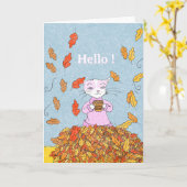 Autumn Leaves and Graceful Cat Blank Greeting Card Karte (Gelbe Blume)