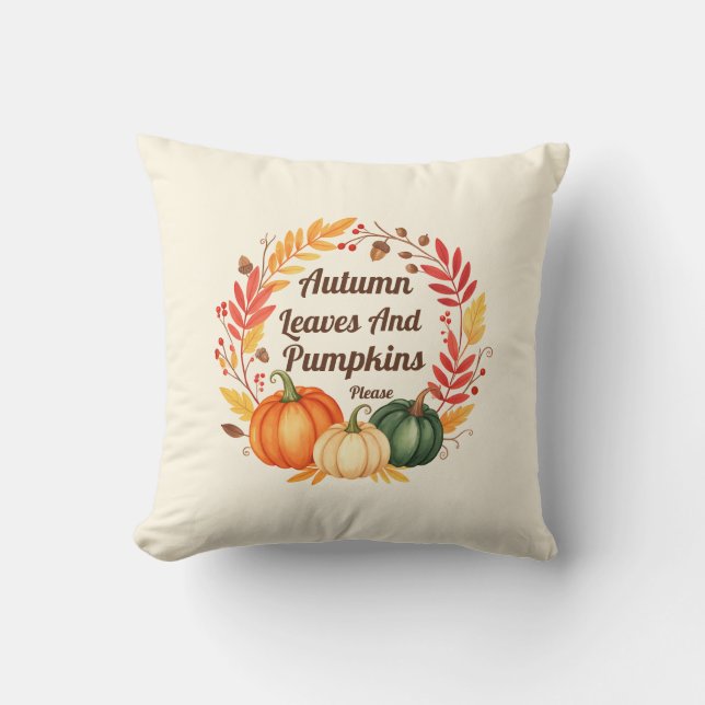Autumn Leaves and Pumpkins - Rustic Fall Farmhouse Kissen (Vorderseite)