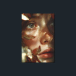 Autumn Leaves Crown Freckled Portrait Leinwanddruck<br><div class="desc">A young woman with luminous freckled skin gazes upward in soft wonder, her face gently framed by a crown of warm amber, rust, and burnt-orange autumn leaves. Golden-hour light caresses every detail—subtle veins in the foliage, delicate freckles across her cheeks, and the natural sheen on her full lips—while creamy bokeh...</div>