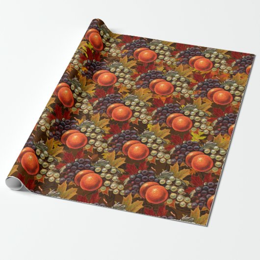 Autumn Leaves Grapes and Apples - Abundant Harvest Geschenkpapier (Ungerollt)