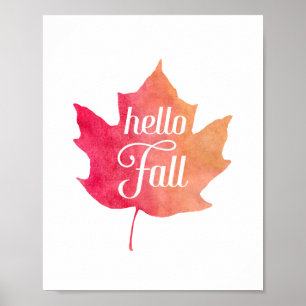 Autumn Leaves Hello Fall Typografy Zitat Poster