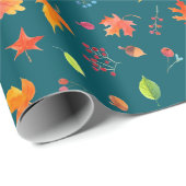 Autumn Leaves Muster Wasserfarbe Grün Geschenkpapier (Rolleneckpunkt)