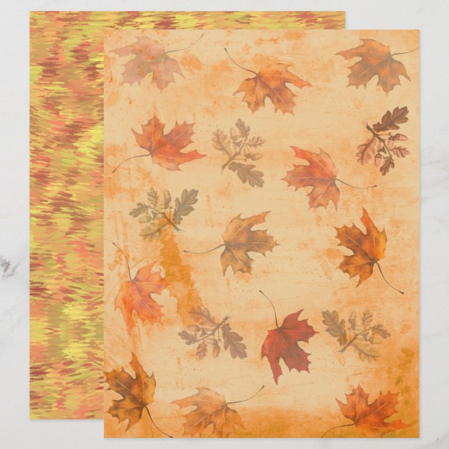Autumn Leaves on Grunge Background Scrapbook Paper (Vorne/Hinten)