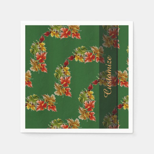 Autumn Leaves Pattern Green Napkins Serviette (Vorderseite)