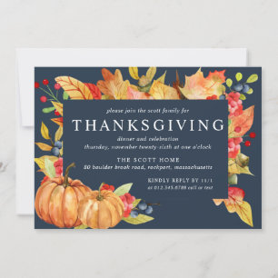 Autumn Leaves Pumpkin Erntedank Dinner Invitati Einladung