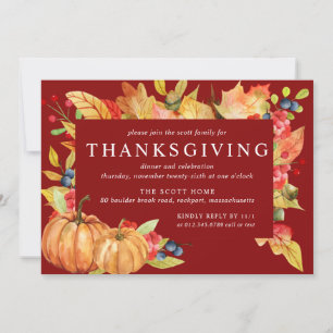 Autumn Leaves Pumpkin Erntedank Dinner Invitati Einladung