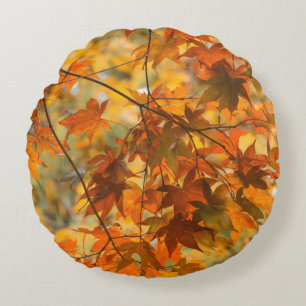 Autumn Leaves Pumpkin Orange Cotton Rundes Kissen