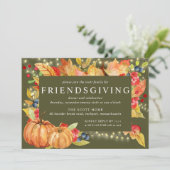 Autumn Leaves Pumpkin String Lights Friendsgiving Einladung (Stehend Vorderseite)