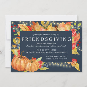 Autumn Leaves Pumpkin String Lights Friendsgiving Einladung