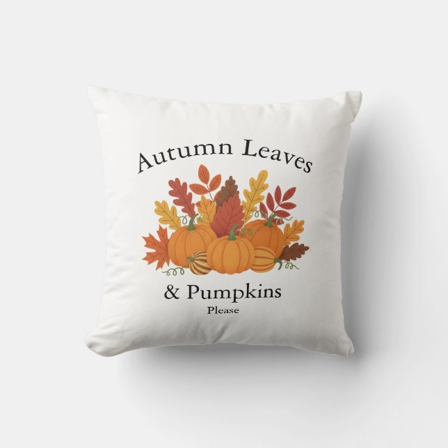 Autumn Leaves & Pumpkins - Bauernhaus Fall Akzent Kissen (Vorderseite)