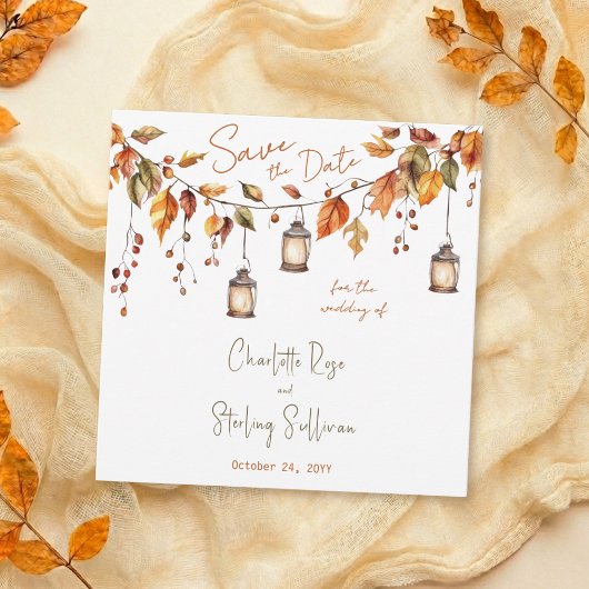 Autumn Leaves Rustic Watercolor Elegant Wedding Einladung